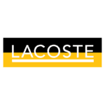 Logotipo da Lacoste, destacando as cores preto e amarelo, simbolizando a marca de moda e estilo de vida.