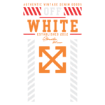 Logotipo da marca Off-White, destacando "AUTHENTIC VINTAGE DENIM GOODS" e "ESTABLISHED 2012", com ícones gráficos e design contemporâneo que refletem a estética urbana e moderna.