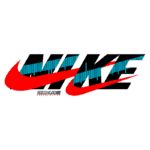 Logo da Nike com design moderno, apresentando o nome em cores vibrantes e detalhes que destacam a marca, ideal para vestuário casual e ativo.