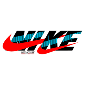 Logo da Nike com design moderno, apresentando o nome em cores vibrantes e detalhes que destacam a marca, ideal para vestuário casual e ativo.