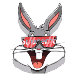 Desenho de um coelho estilizado usando óculos escuros com a marca "Supreme", sorrindo e mostrando os dentes, com um fundo verde.