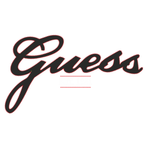 Logotipo da marca Guess, escrito em uma fonte cursiva, com a data "EST. 1981" destacada, simbolizando a fundação da marca.
