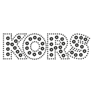 Logo da marca Kors estilizado com flores em uma composição de pontos, destacando a combinação de moda e design criativo.