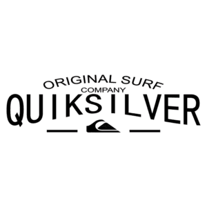Logotipo da Quiksilver, original surf company, destacando a conexão com o surf e a cultura de ondas.