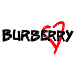 Logotipo da marca Burberry com um coração estilizado em vermelho, simbolizando a conexão emocional com a moda luxuosa e contemporânea.