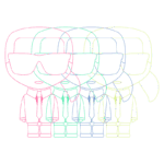 Desenho vetorial de personagens estilizados com óculos escuros, usando trajes formais e gravatas. A imagem apresenta uma sobreposição de várias figuras em cores neon, destacando a moda e o estilo moderno. Ideal para conteúdo sobre design gráfico ou cultura pop.