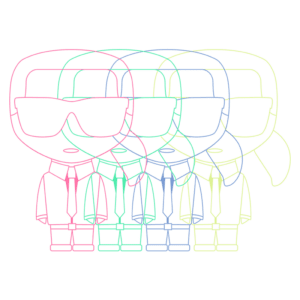 Desenho vetorial de personagens estilizados com óculos escuros, usando trajes formais e gravatas. A imagem apresenta uma sobreposição de várias figuras em cores neon, destacando a moda e o estilo moderno. Ideal para conteúdo sobre design gráfico ou cultura pop.