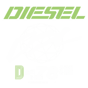 Logotipo da marca Diesel com o texto estilizado "D O L" e o ano "78", apresentando um design moderno e geométrico. O logotipo inclui elementos gráficos que refletem a identidade da marca desde 1978.