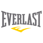 Logotipo da marca Everlast, conhecido por equipamentos de boxe e artes marciais, apresentando a palavra "EVERLAST" em letras cinzas, com um destaque amarelo.