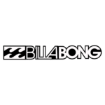 Logotipo da marca Billabong, reconhecida por produtos de surf e moda praia, apresentando seu nome em letras maiúsculas com dois ícones de onda ao lado.