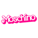 Logo da marca Moschino em cor rosa vibrante, representando o estilo ousado e divertido da grife de moda italiana.