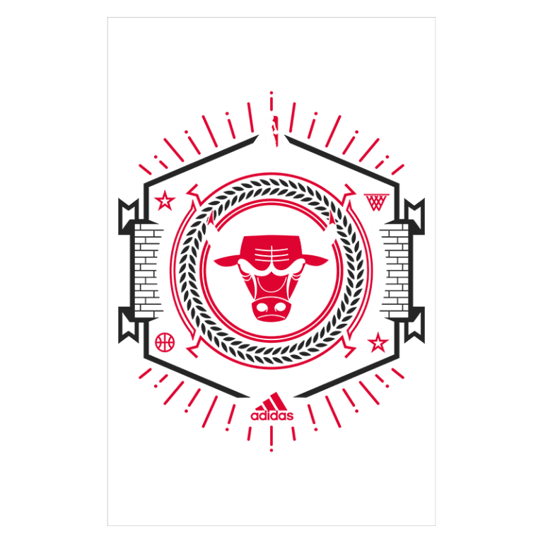 Logo do Chicago Bulls em estilo gráfico, com o texto "Survival of the Quickest" e elementos da NBA, destacando as cores vermelha e preta. Ideal para fãs de basquete e moda esportiva.