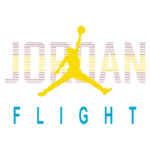Logo da marca Jordan, apresentando a silhueta de um jogador de basquete em movimento, com as palavras "JORDAN FLIGHT" em cores vibrantes.