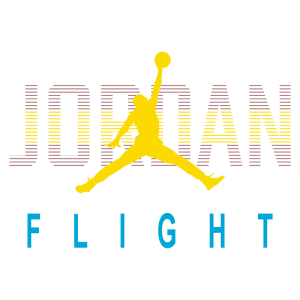 Logo da marca Jordan, apresentando a silhueta de um jogador de basquete em movimento, com as palavras "JORDAN FLIGHT" em cores vibrantes.