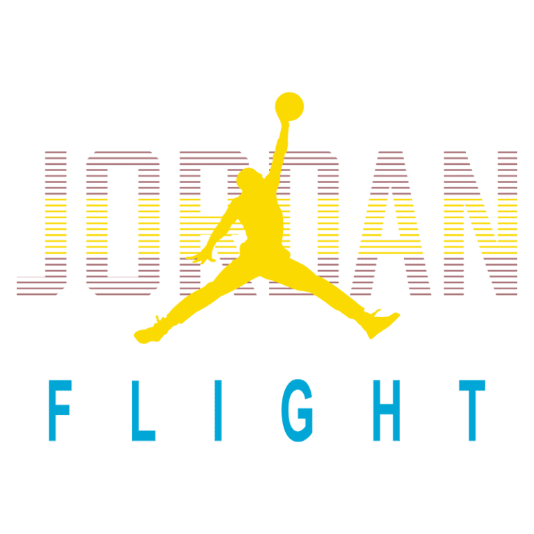 Logo da marca Jordan, apresentando a silhueta de um jogador de basquete em movimento, com as palavras "JORDAN FLIGHT" em cores vibrantes.