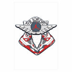 Logo da marca Air Jordan com tênis Air Jordan 4 embaixo, destacando a frase "The Air Flight Official Brand Clothing". Ideal para coleção de moda esportiva.