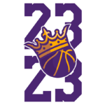 Logotipo dos Sacramento Kings com o número 23 e uma bola de basquete adornada com uma coroa, representando a equipe de basquete profissional da NBA.