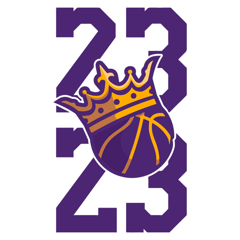 Logotipo dos Sacramento Kings com o número 23 e uma bola de basquete adornada com uma coroa, representando a equipe de basquete profissional da NBA.