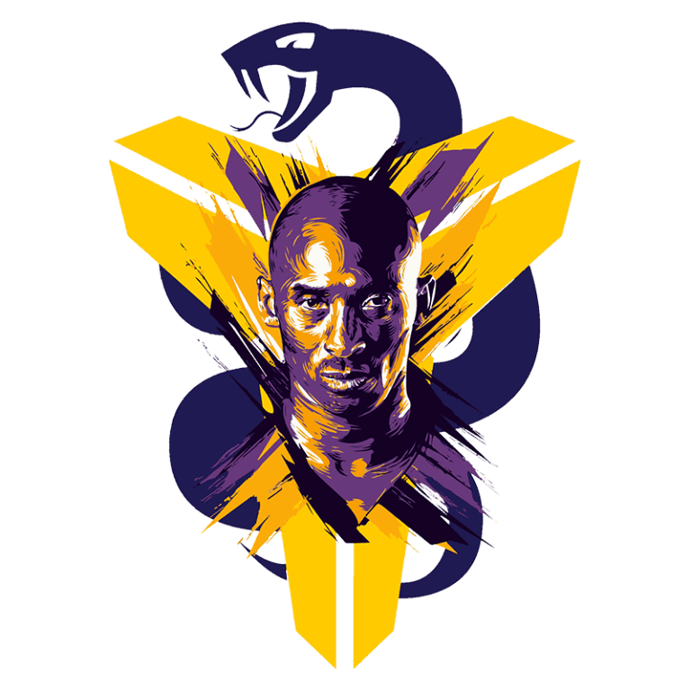 Ilustração artística de um atleta com fundo de cobra e elementos em amarelo e roxo, destacando a força e determinação, simbolizando grandeza e superação no esporte.