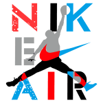 Imagem ilustrativa do logo da Nike, com a silhueta de um jogador de basquete em ação, destacando o slogan "Nike Air" em cores vibrantes.