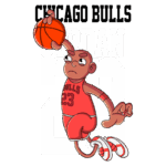 Ilustração de jogador de basquete do Chicago Bulls, vestindo uniforme vermelho com o número 23, arremessando uma bola de basquete, com o nome "Jordan" destacado acima. Ideal para fãs de basquete e cultura pop.