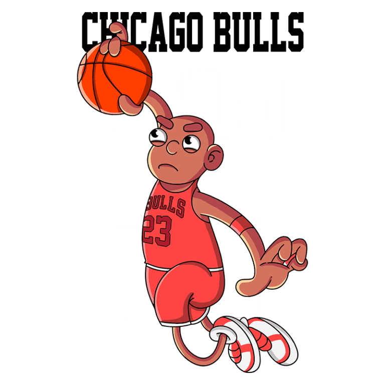 Ilustração de jogador de basquete do Chicago Bulls, vestindo uniforme vermelho com o número 23, arremessando uma bola de basquete, com o nome "Jordan" destacado acima. Ideal para fãs de basquete e cultura pop.