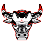 Imagem estilizada de um touro, incorporando elementos do design de tênis Air Jordan, com cores predominantes em preto, branco e vermelho. Ideal para fãs de moda urbana e cultura sneaker.