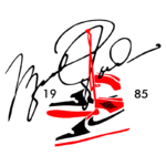 Assinatura de Michael Jordan com o ano 1985 e uma silhueta estilizada de um tênis Nike Air Jordan, destacando a conexão com a cultura do basquete e a história das sneakers.