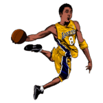 Jogador de basquete em ação, vestindo uniforme amarelo do Los Angeles Lakers, número 8, driblando a bola em um movimento dinâmico.