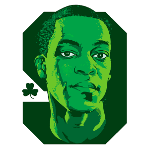 Ilustração digital de um homem com tom de pele escuro, retratado em tons de verde, enfatizando um tema de sorte ou festividade. Ao lado, um ícone de trevo. Ideal para representações de cultura e celebrações.