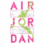 Design gráfico do logotipo "Air Jordan" em cores vibrantes, com a silhueta de um jogador em ação. Ideal para representar a cultura do basquete e a marca Nike.