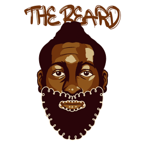 Ilustração de um homem com barba volumosa e cabelo preso, destacando a expressão facial e o conceito de estilo urbano. A arte representa um tema de cuidados masculinos e a cultura da barba.