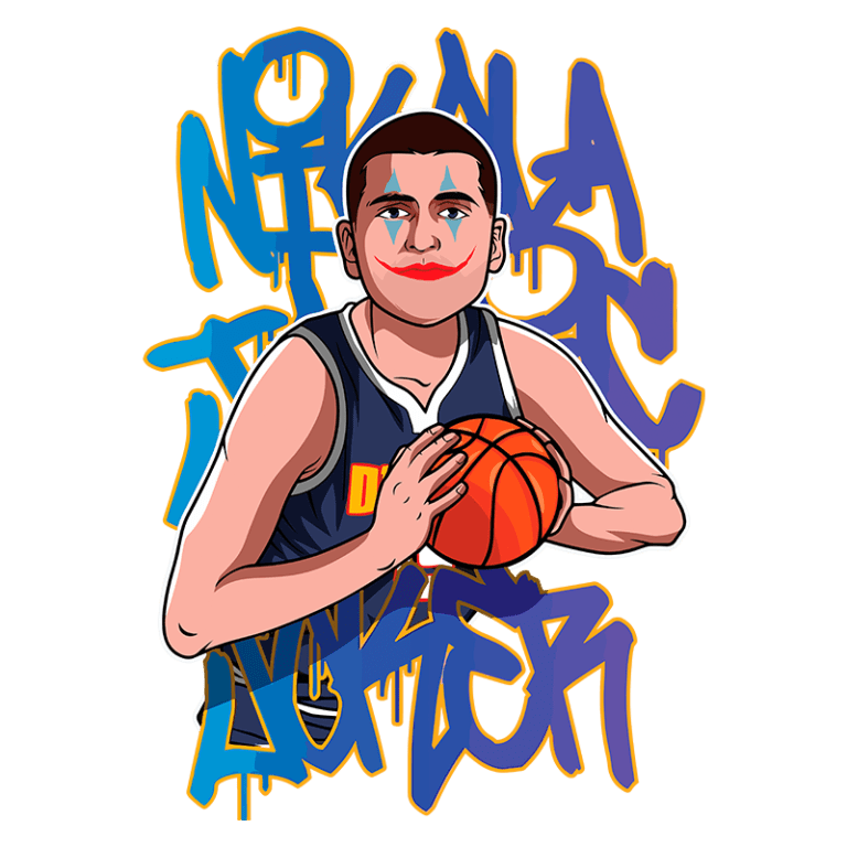 Ilustração de jogador de basquete segurando uma bola, com fundo gráfico colorido e estilo urbano, representando a cultura do basquete. A figura transmite energia e dinamismo, ideal para fãs do esporte.