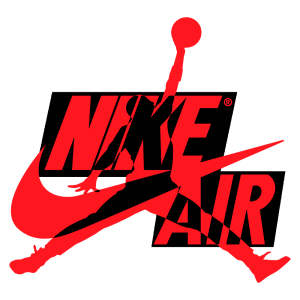 Logotipo da Nike Air com a silhueta de um jogador de basquete, simbolizando estilo e performance esportiva.