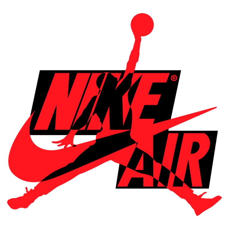 Logotipo da Nike Air com a silhueta de um jogador de basquete, simbolizando estilo e performance esportiva.
