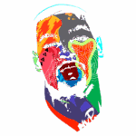 Ilustração estilizada de um rosto com cores vibrantes e elementos gráficos, destacando a mistura de arte moderna e graffiti. A imagem utiliza tons de azul, vermelho, amarelo e verde, criando um efeito visual impactante. Ideal para temas relacionados à arte urbana e cultura contemporânea.