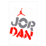 Imagem com o logotipo da marca Air Jordan, destacando as palavras "AIR JORDAN" em diferentes cores e estilos, refletindo a identidade visual da cultura do basquete e streetwear.