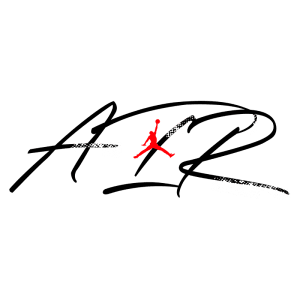 Logotipo "Air Jordan" com a silhueta de um jogador de basquete em vermelho, destacando a combinação de elementos gráficos e a assinatura estilizada.