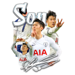 Imagem do jogador Son Heung-min, da equipe do Tottenham Hotspur, celebrando gols e fazendo gestos icônicos. Ele aparece em várias poses, destacando seu desempenho no futebol.