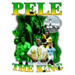 Imagem em homenagem a Pelé, o rei do futebol, destacando momentos marcantes de sua carreira e conquistas, incluindo troféus e ações memoráveis, com as datas de 1957 a 2022.