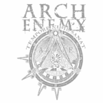 Arte de capa da banda Arch Enemy, apresentando um design com símbolo geométrico e a frase "TEMPOR ENIT SANAT". Ideal para fãs de metal e cultura musical.