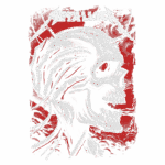 Imagem de arte da banda Metallica, apresentando uma caveira com detalhes sombrios e mãos segurando a cabeça. O fundo é vermelho, evocando um clima intenso e dramático, ideal para os fãs de rock e metal.