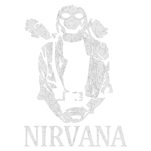 Logo da banda Nirvana, com uma ilustração estilizada de um dos membros usando óculos escuros, em um fundo verde.