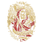 Ilustração de uma figura esquelética com manto vermelho segurando um cetro, em um design elaborado com o texto "Affliction Lost Souls", evocando temas góticos e sombrios. Ideal para representar a cultura do medo e o misticismo.