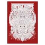 Arte gráfica do festival MetalDays, apresentando uma imagem central de um demônio com chifres, rodeado por elementos e símbolos místicos em um fundo vermelho. Ideal para fãs de metal e cultura rock.