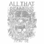 Arte da banda All That Remains com uma cabeça de lobo rugindo, sobreposta a um fundo escuro. A imagem apresenta elementos macabros, incluindo um crânio e detalhes sombrios, refletindo o tema do álbum "The Last Time".
