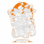 Ilustração de um grupo de personagens com aparência de monstros em um veículo off-road, tocando instrumentos musicais em um cenário vibrante, com o nome "Mendadak" destacado na parte inferior. O design apresenta uma paleta de cores laranja e cinza, transmitindo uma atmosfera enérgica e divertida, ideal para fãs de música e cultura alternativa.