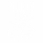 Imagem com uma ilustração de um crânio sorridente no centro, envolto por duas guitarras cruzadas, com a frase "PLUG IN AND PLAY" em destaque acima e estrelas decorativas em volta. Design com tema musical e rock.