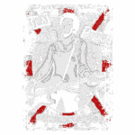 Ilustração de um músico segurando um baixo, com palavras "Sex and Drugs" e a frase "I killed rock and roll". O design possui manchas de tinta e um fundo texturizado, representando a cultura punk e a rebeldia da música rock.