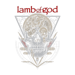 Arte do álbum da banda Lamb of God, apresentando um crânio detalhado e elementos mecânicos. Design com triângulos e tons de preto, prata e vermelho, refletindo o estilo intenso da banda.